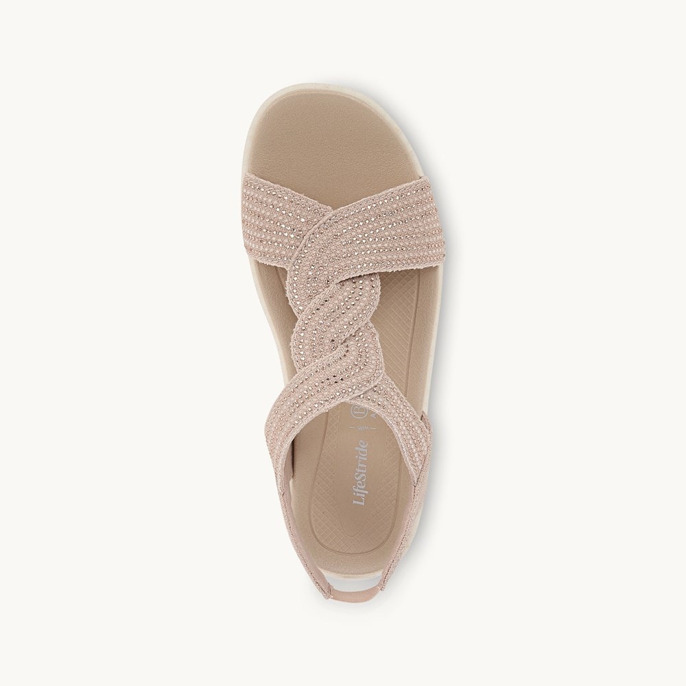 LifeStride Lilly Bright Strappy Sandal - Barely Beige Stretch Fabric
