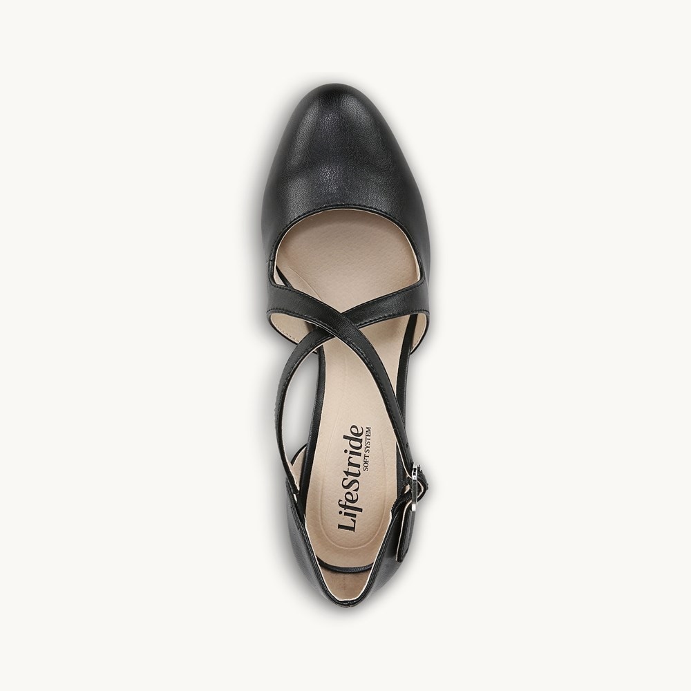 LifeStride Tracy Strappy Pump - Black Faux Leather