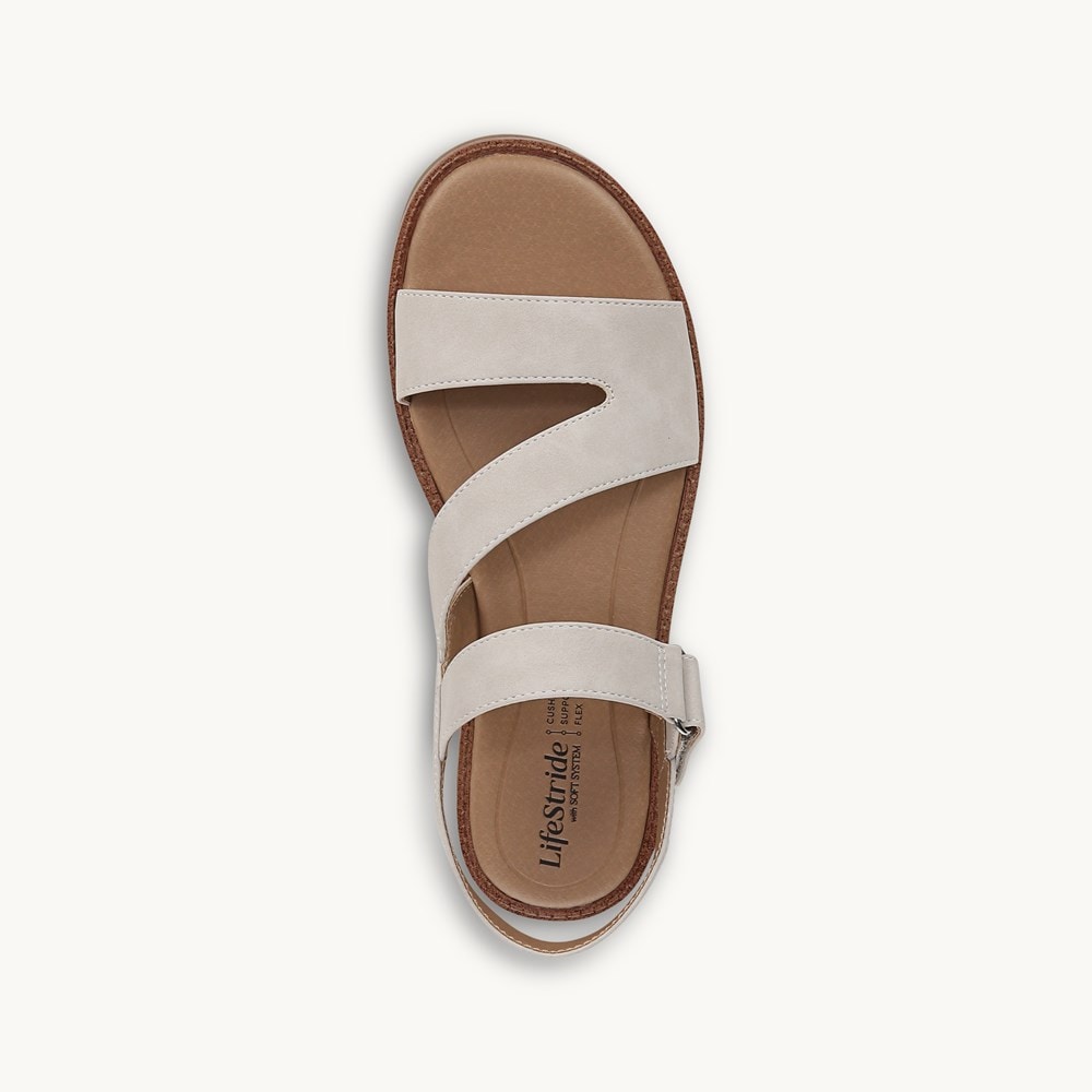 LifeStride Waverly Strappy Sandal - Stone Beige Faux Leather