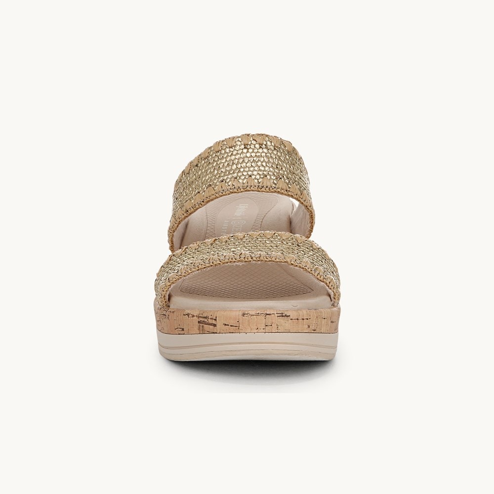 LifeStride Resort Wedge Sandal - Gold Stretch Raffia Fabric