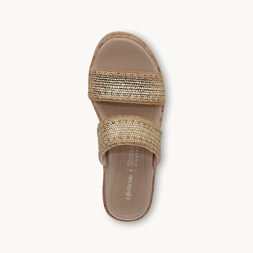 LifeStride Resort Wedge Sandal - Gold Stretch Raffia Fabric