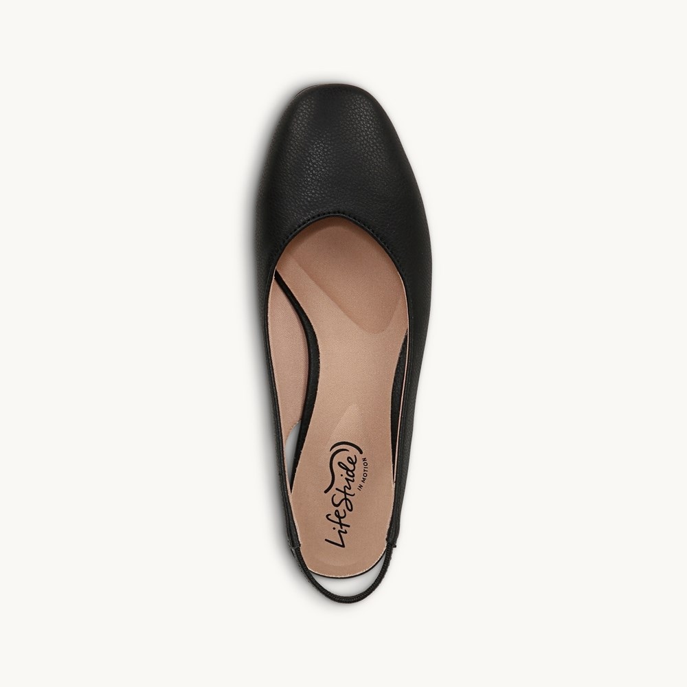 LifeStride Claire Slingback Flat - Black Faux Leather