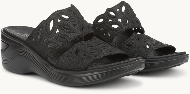 LifeStride Delight Wedge Sandal - Black Shimmer Fabric