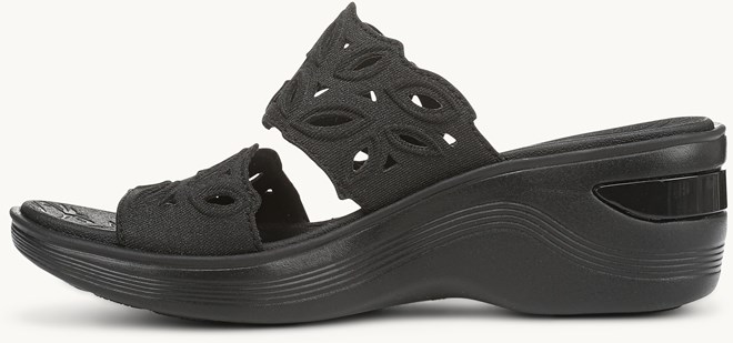 LifeStride Delight Wedge Sandal - Black Shimmer Fabric