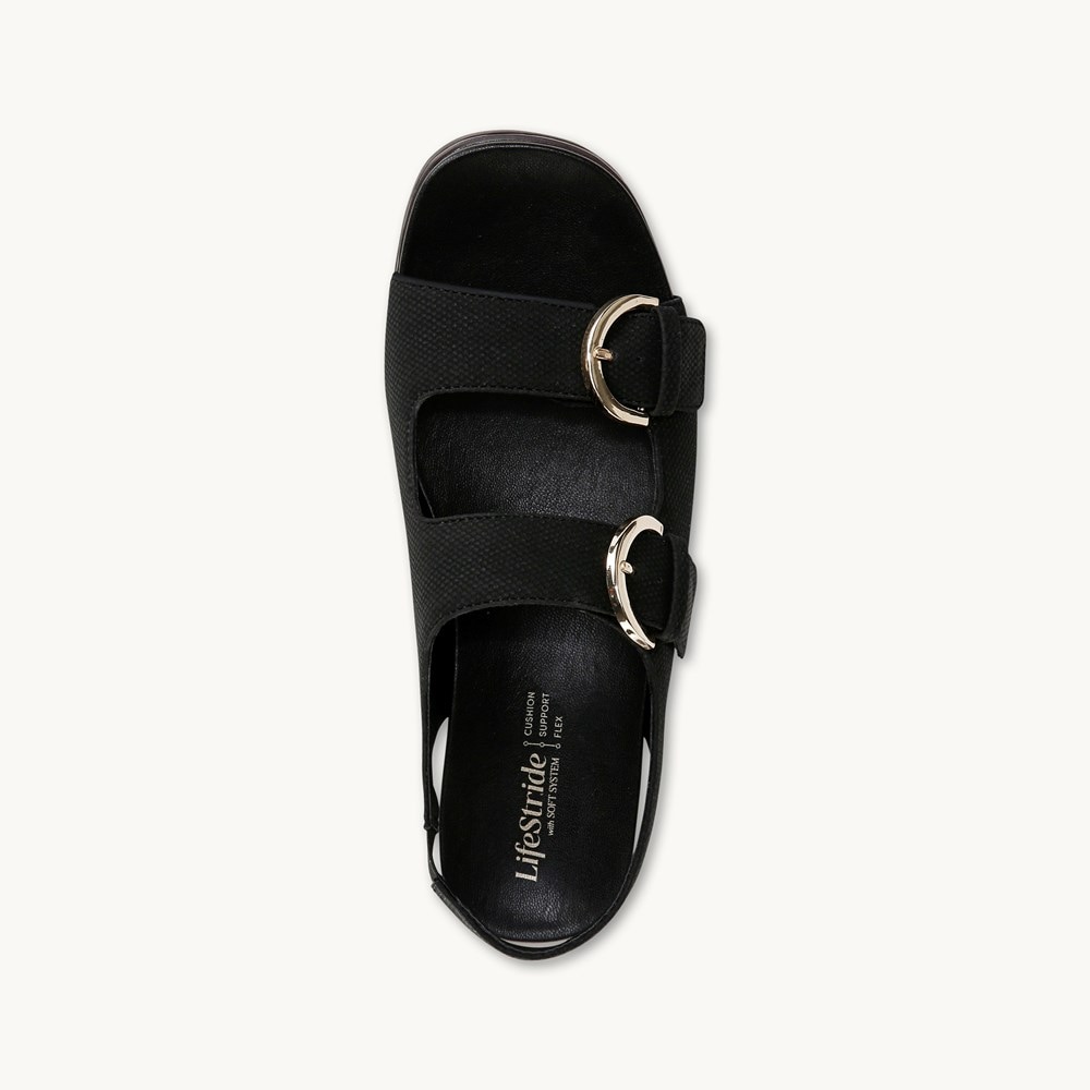 LifeStride Goodie Slingback Sandal - Black Faux Leather