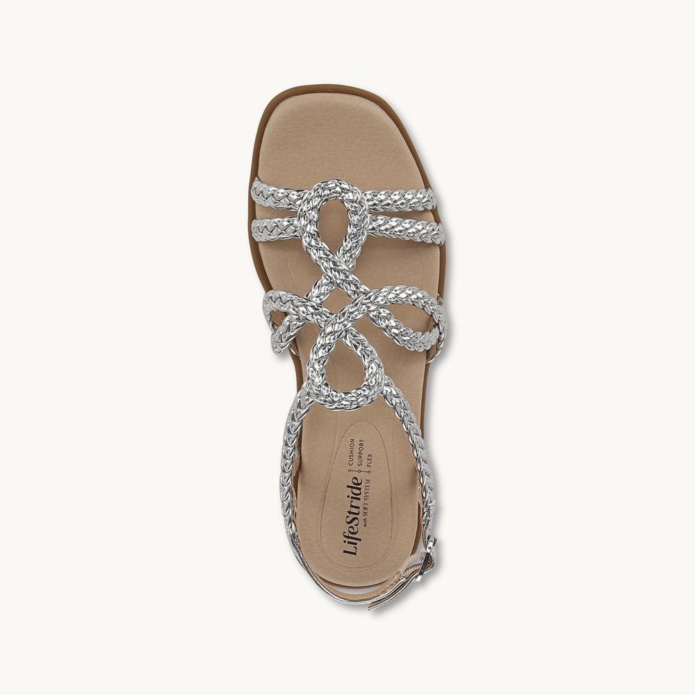 LifeStride Reagan Strappy Sandal - Silver Faux Leather