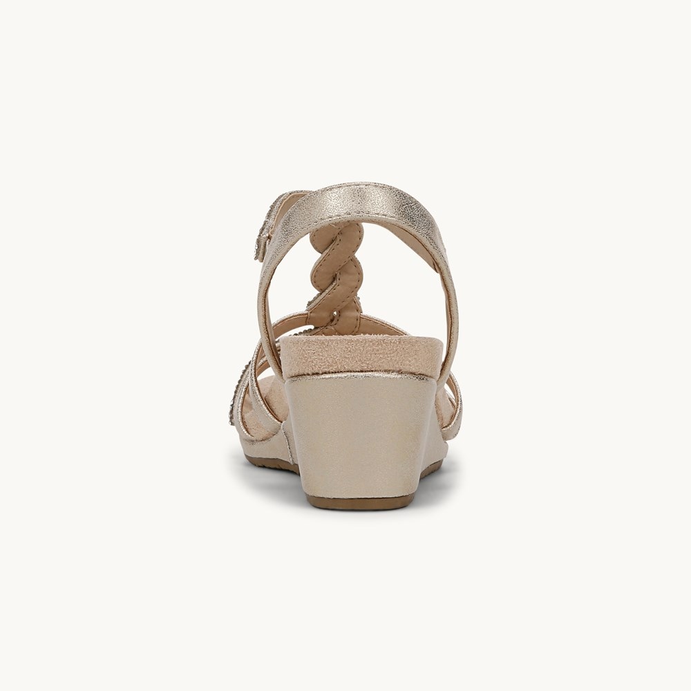LifeStride Miami Wedge Sandal - Platino Gold Faux Leather