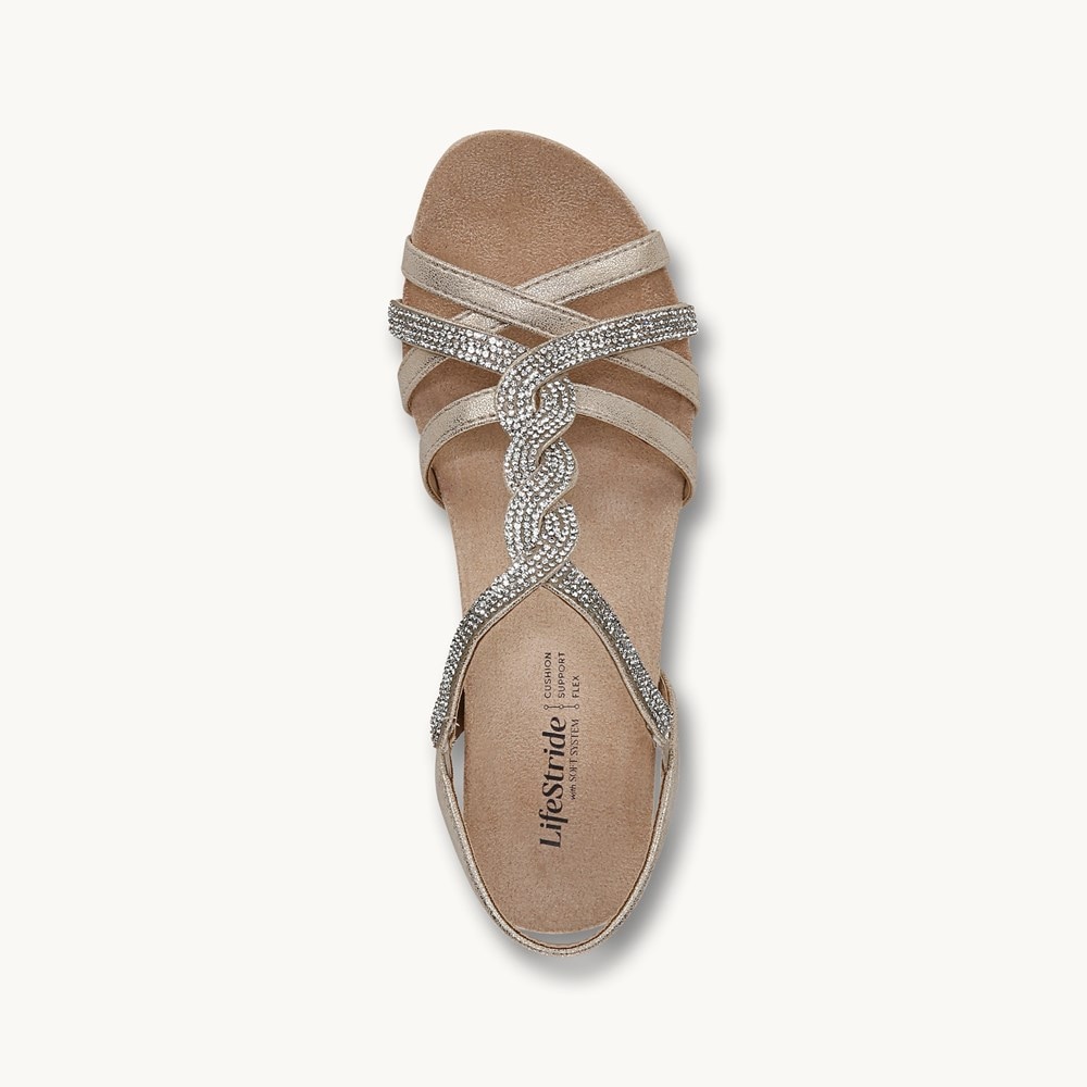 LifeStride Miami Wedge Sandal - Platino Gold Faux Leather