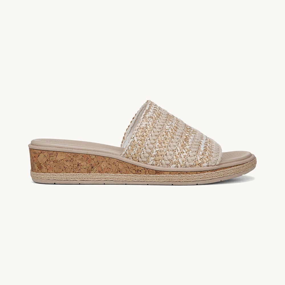 LifeStride Breezy Wedge Sandal - White Raffia Fabric