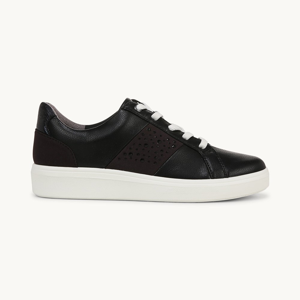 LifeStride Happy Friday Lace Up Sneaker - Black Faux Leather