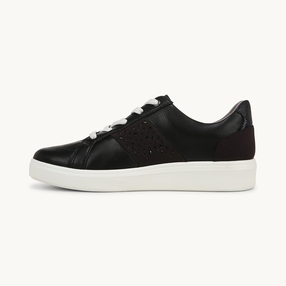 LifeStride Happy Friday Lace Up Sneaker - Black Faux Leather