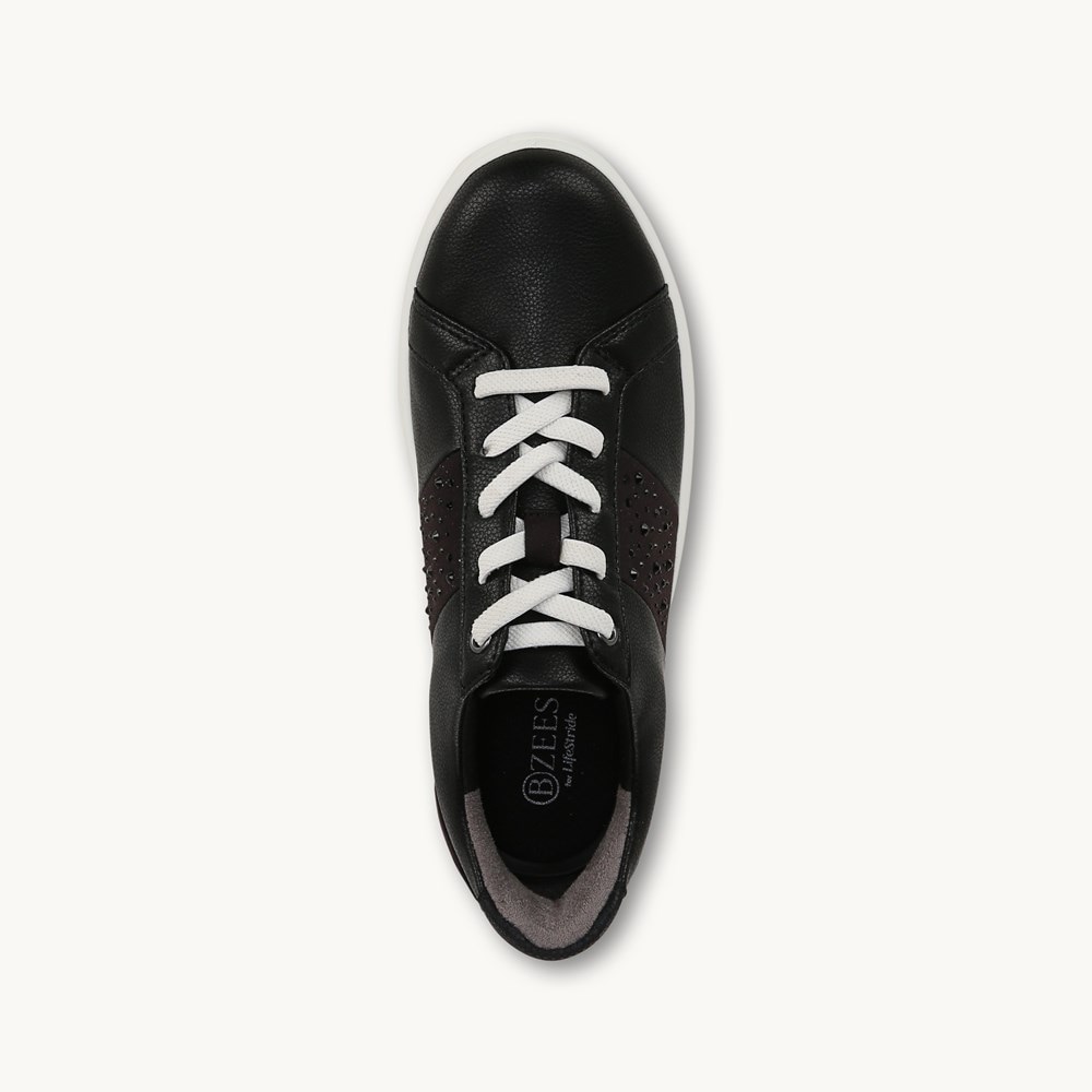 LifeStride Happy Friday Lace Up Sneaker - Black Faux Leather