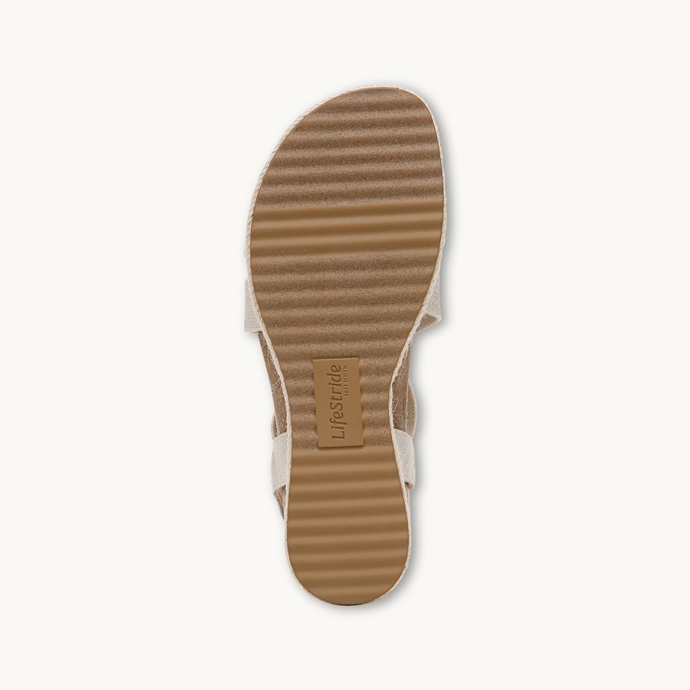 LifeStride Breeze Strappy Wedge Sandal - Almond Milk Fabric