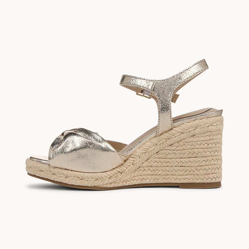 LifeStride Tahlia Wedge Dress Sandal - Platino Gold Faux Leather
