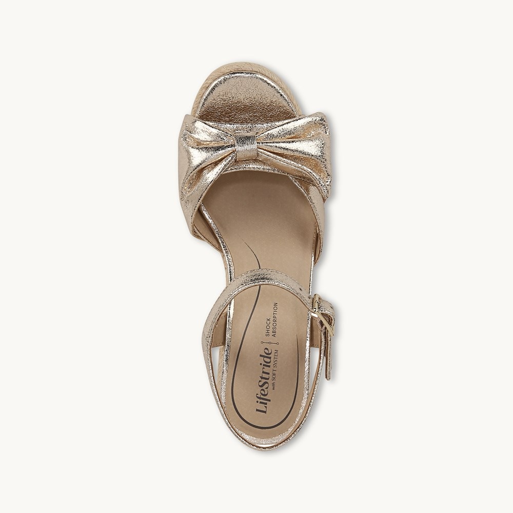 LifeStride Tahlia Wedge Dress Sandal - Platino Gold Faux Leather