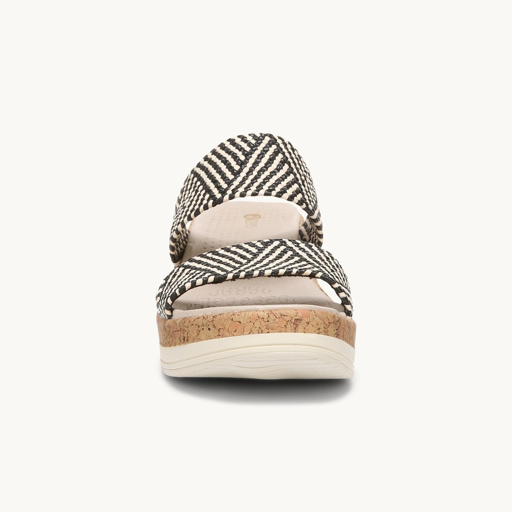 LifeStride Resort Wedge Sandal - Black/Multi Raffia Fabric