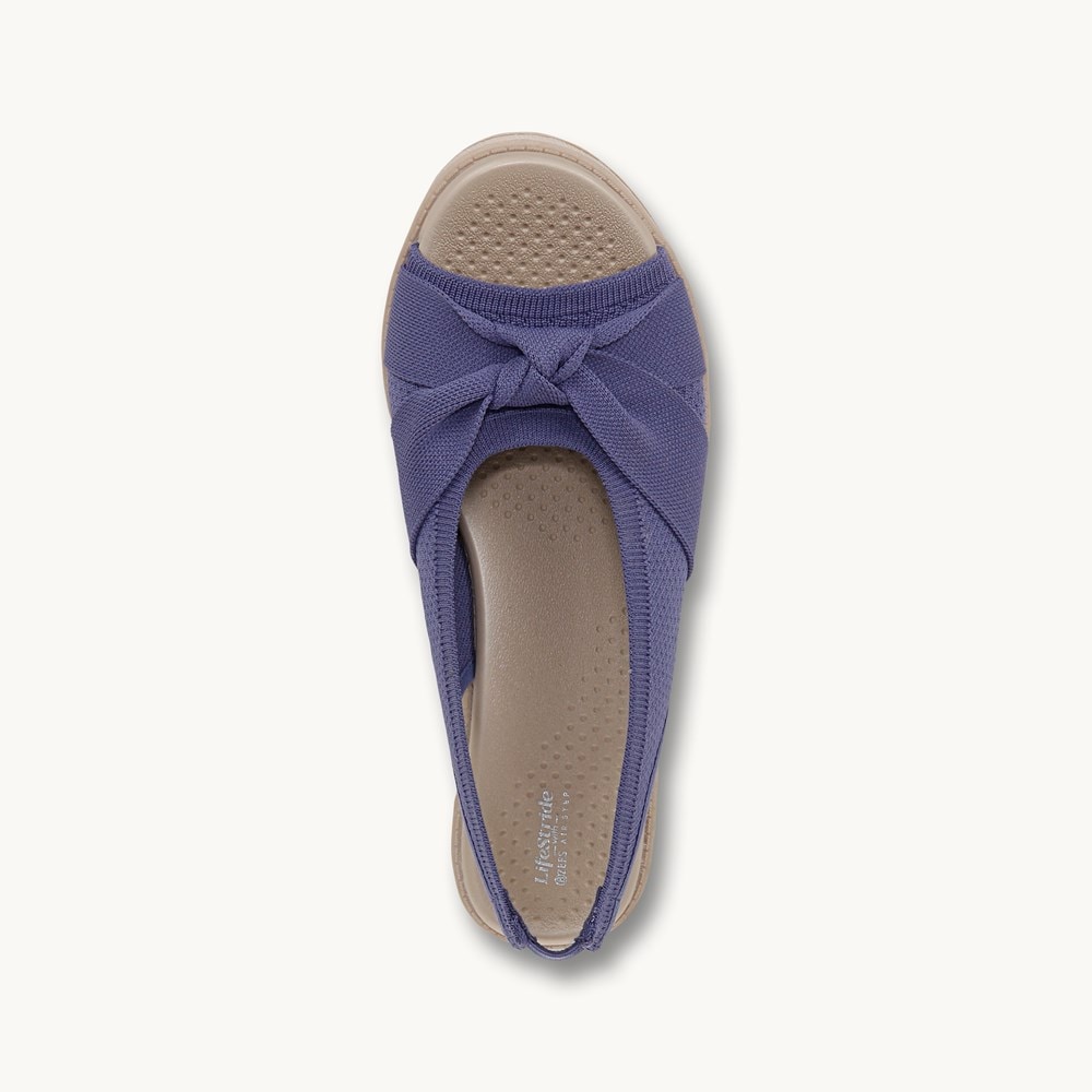 LifeStride Bell Slingback Wedge Sandal - Skipper Blue Knit Fabric