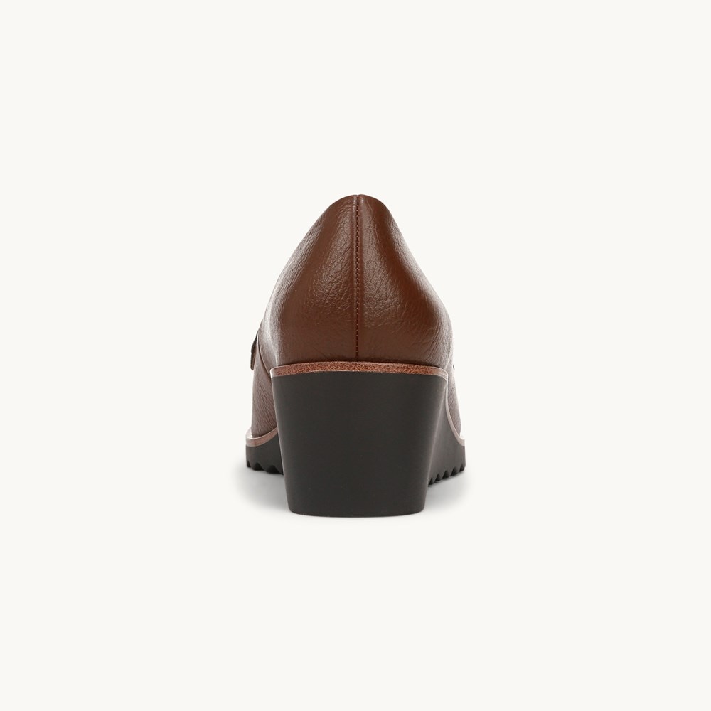 LifeStride Zed Wedge Loafer - Dark Tan Faux Leather