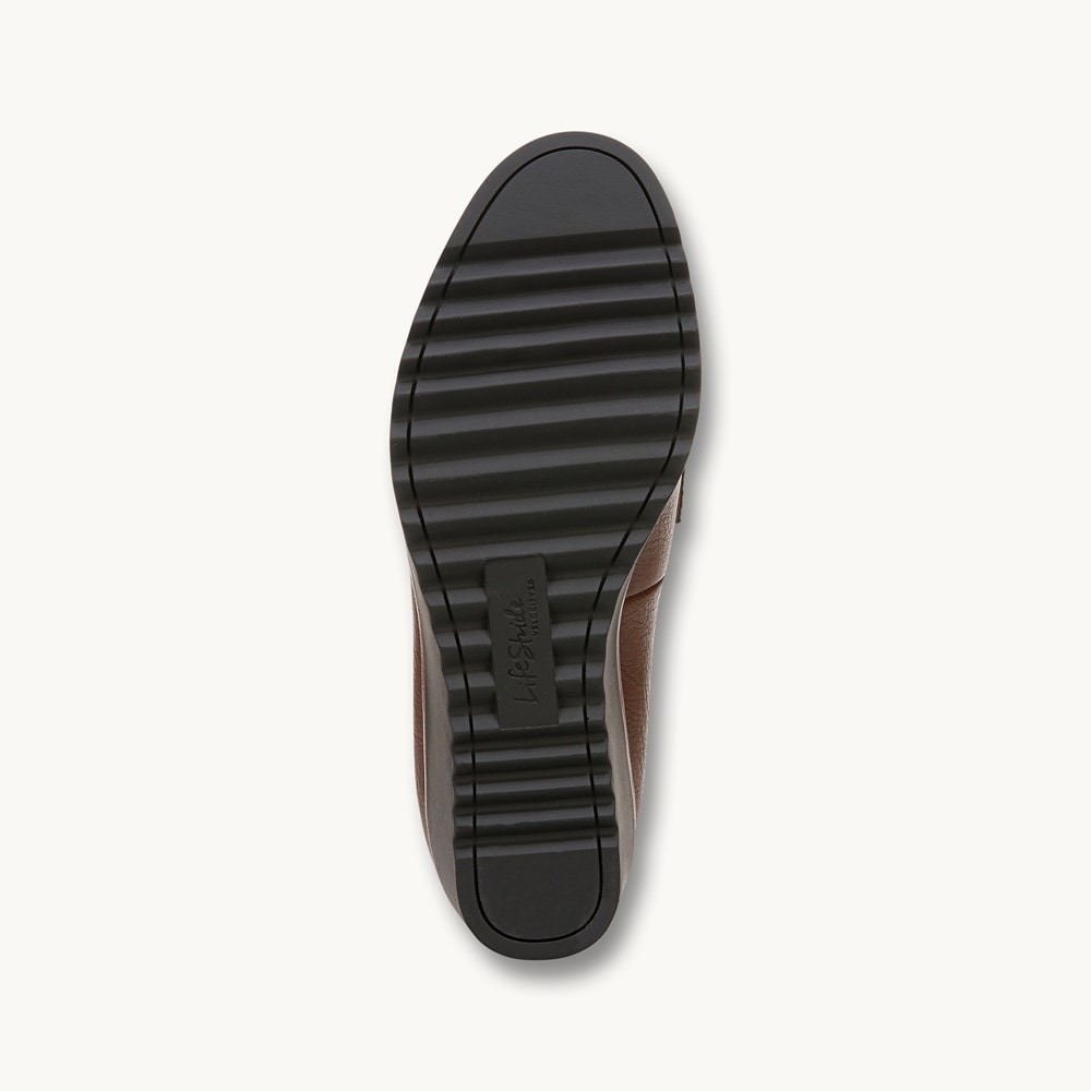 LifeStride Zed Wedge Loafer - Dark Tan Faux Leather