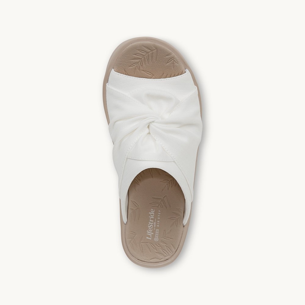 LifeStride Smile 3 Wedge Sandal - Bright White Stretch Fabric