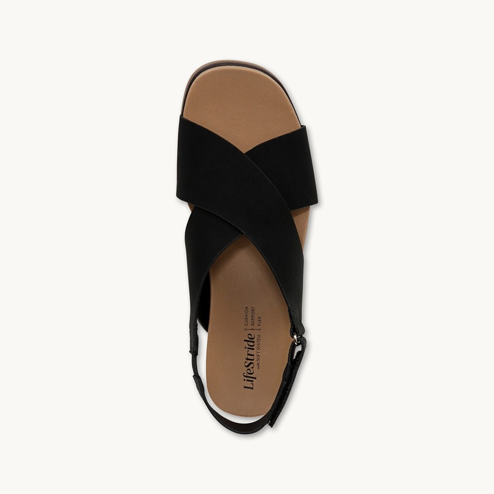 LifeStride Georgina Slingback Sandal - Black Faux Leather