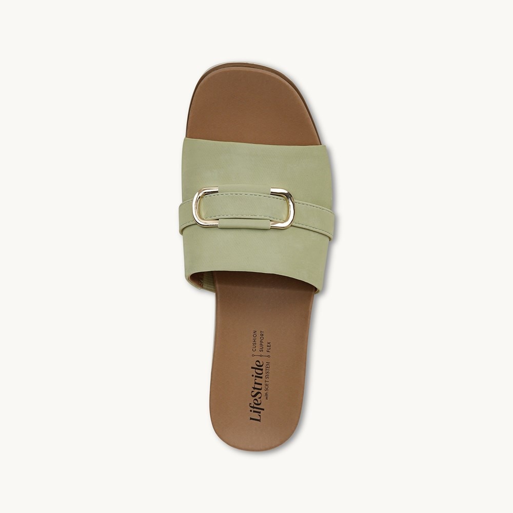 LifeStride Genevieve Flat Sandal - Palm Green Faux Leather