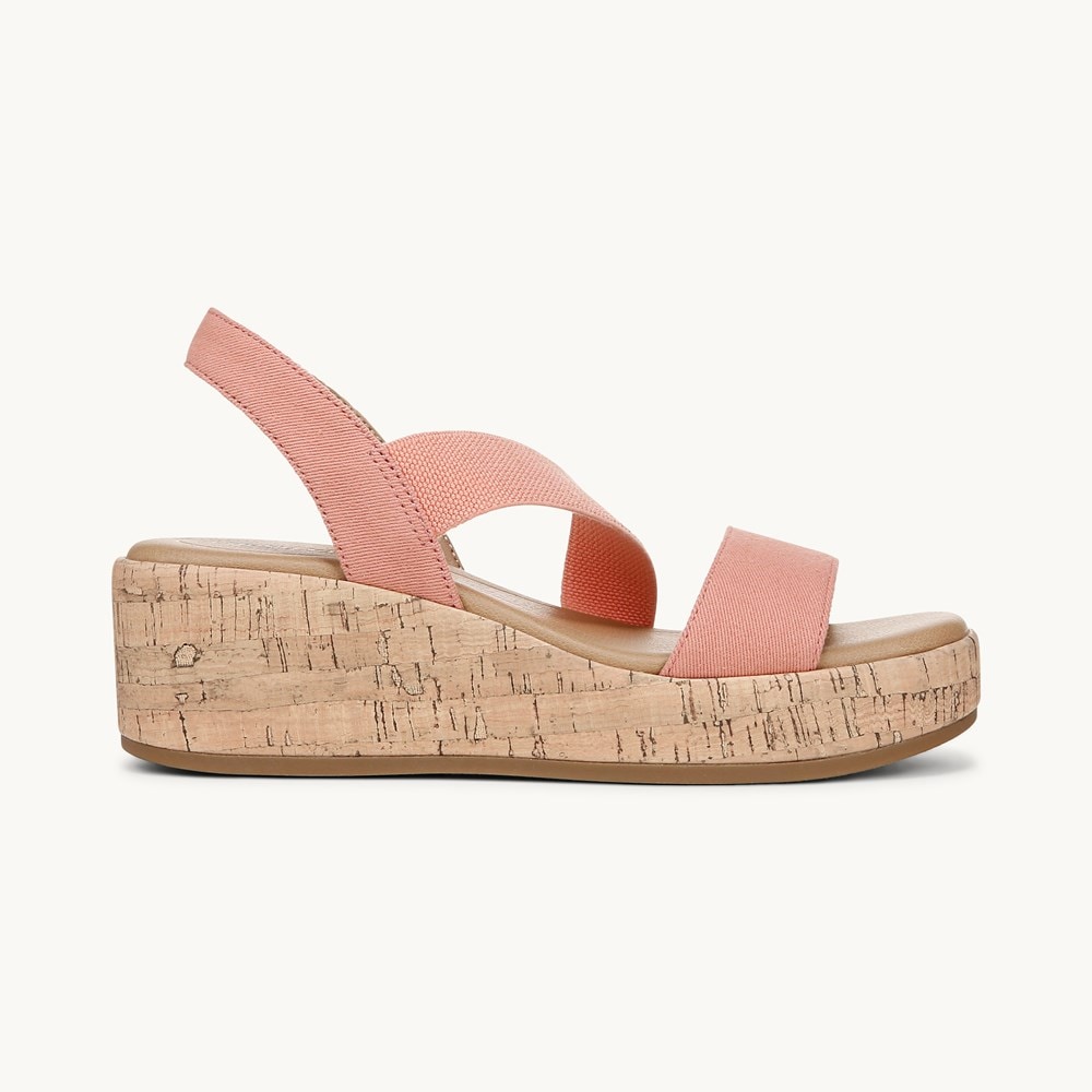 LifeStride Odette Strappy Wedge Sandal - Coral Pink Fabric