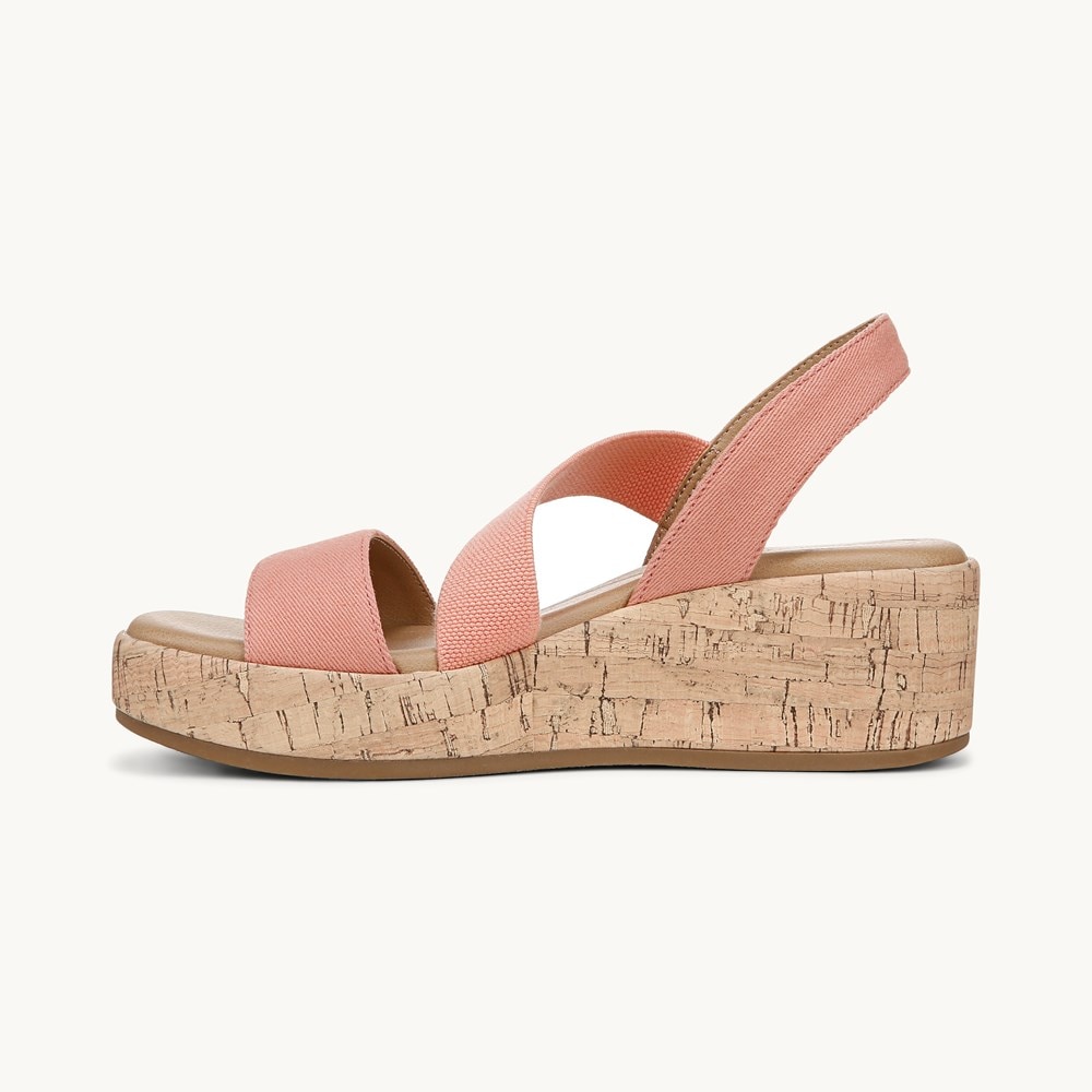 LifeStride Odette Strappy Wedge Sandal - Coral Pink Fabric