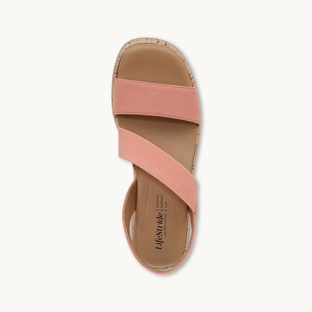 LifeStride Odette Strappy Wedge Sandal - Coral Pink Fabric