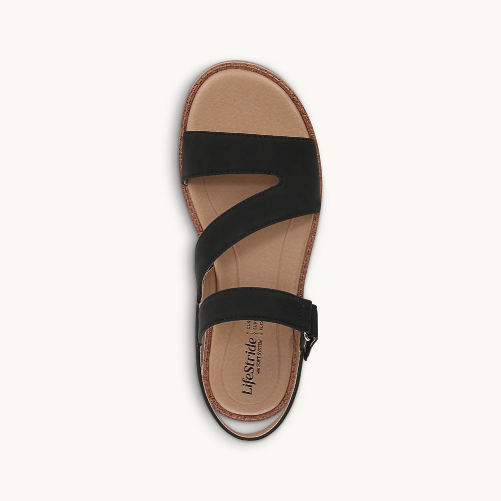 LifeStride Waverly Strappy Sandal - Black Faux Leather