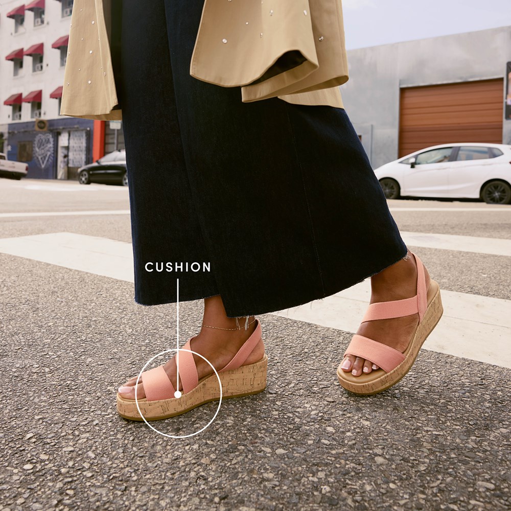 LifeStride Odette Strappy Wedge Sandal - Bone White Fabric