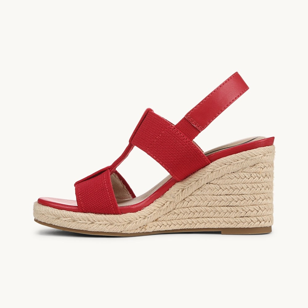 LifeStride Tallulah Espadrille Wedge Sandal - Fire Red Faux Leather