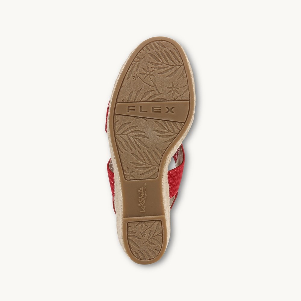 LifeStride Tallulah Espadrille Wedge Sandal - Fire Red Faux Leather