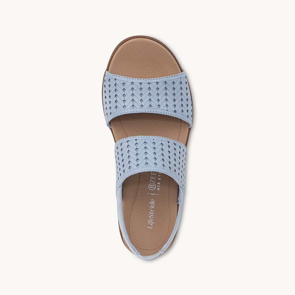 LifeStride Festive Slingback Wedge Sandal - Skyway Blue Stretch Fabric