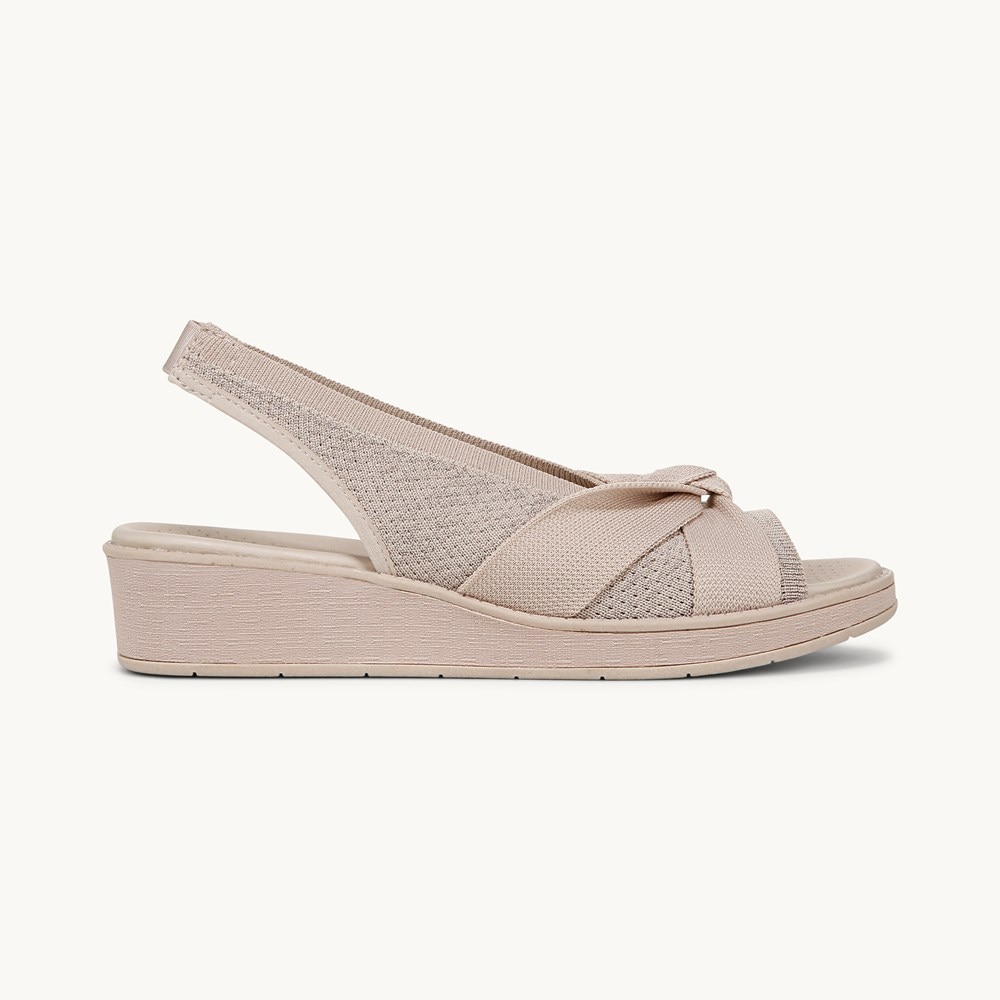LifeStride Bell Slingback Wedge Sandal - Barely Beige Knit Fabric