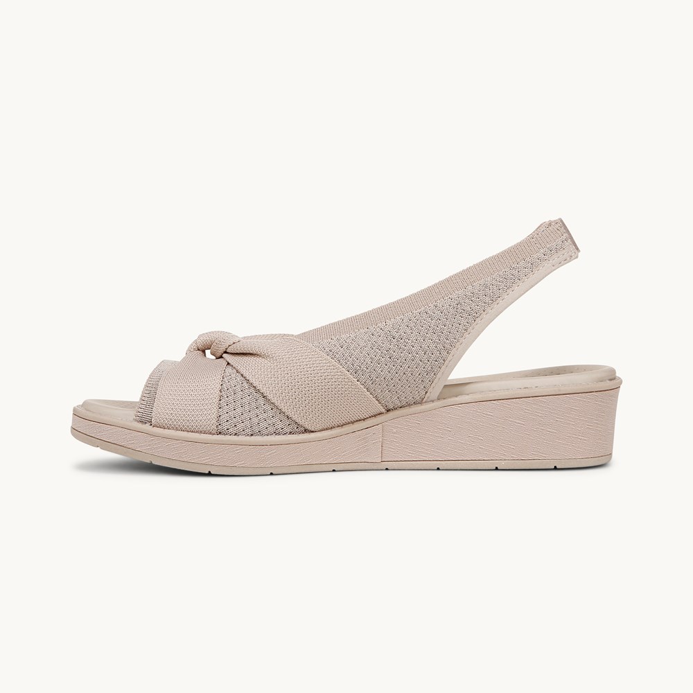 LifeStride Bell Slingback Wedge Sandal - Barely Beige Knit Fabric