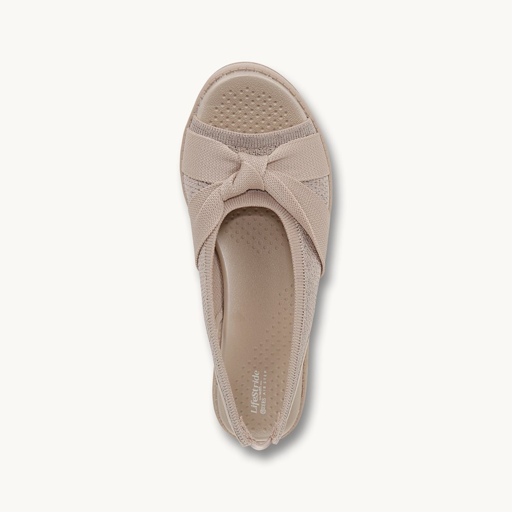 LifeStride Bell Slingback Wedge Sandal - Barely Beige Knit Fabric