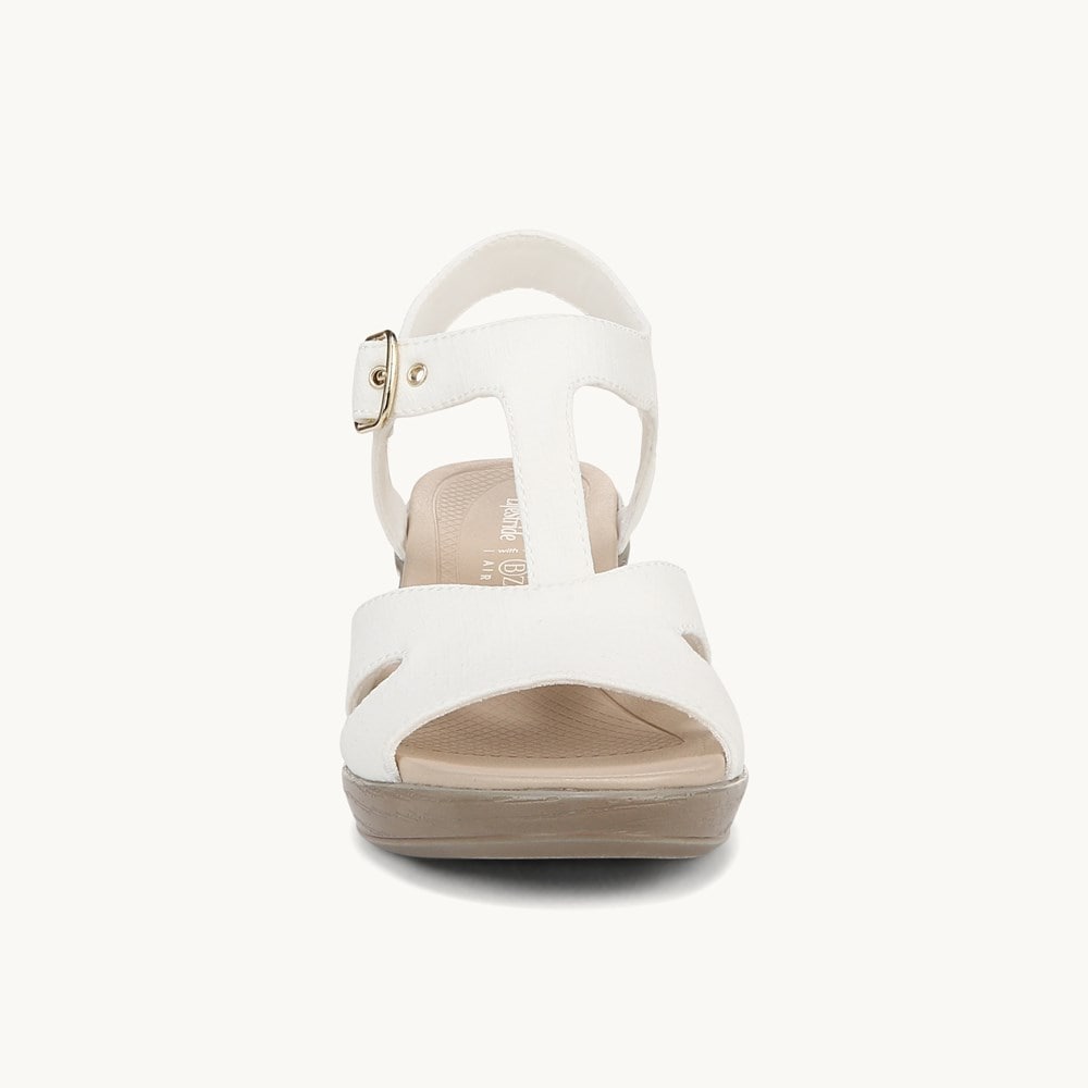 LifeStride Everly Block Heel Sandal - White Stretch Denim Fabric