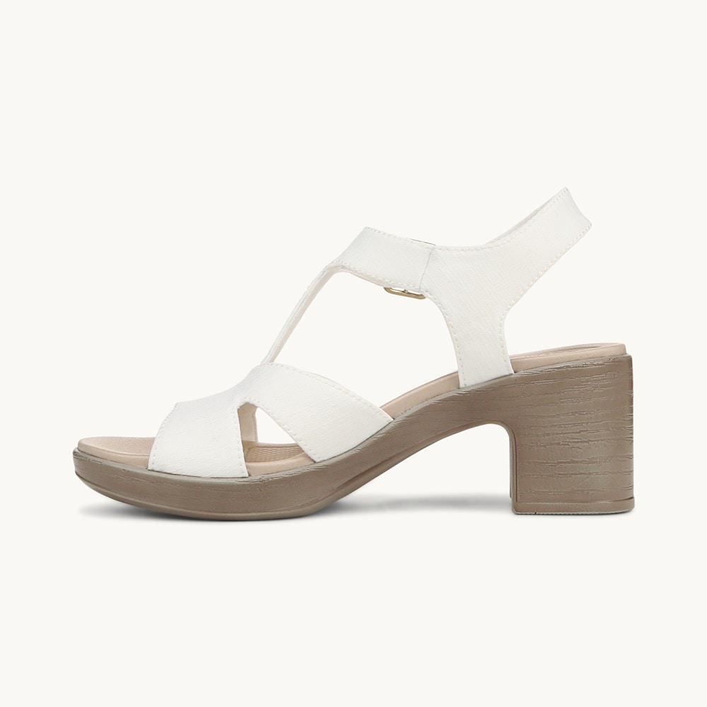 LifeStride Everly Block Heel Sandal - White Stretch Denim Fabric