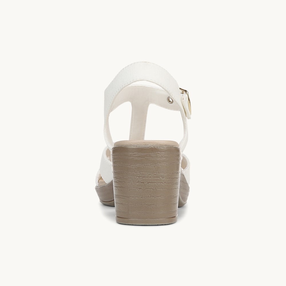LifeStride Everly Block Heel Sandal - White Stretch Denim Fabric