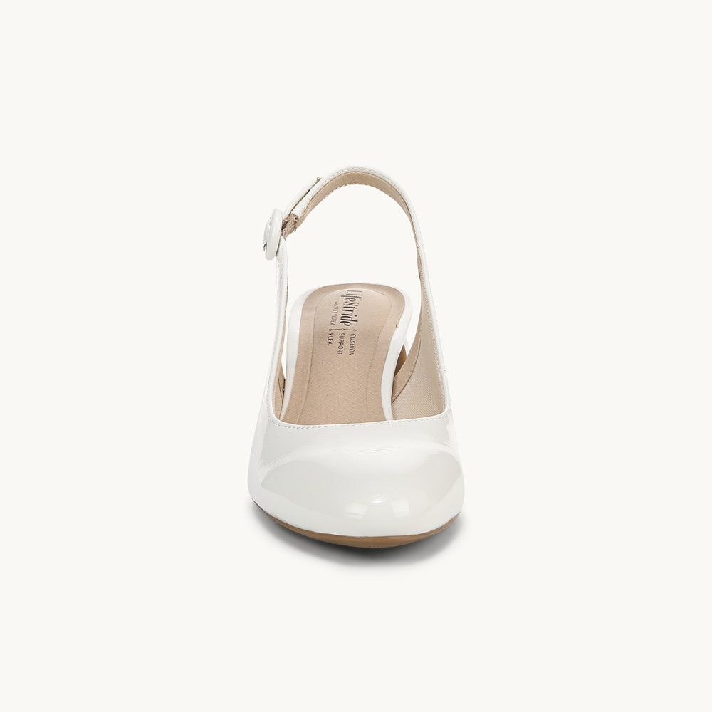 LifeStride Tia Slingback Pump - White Faux Leather