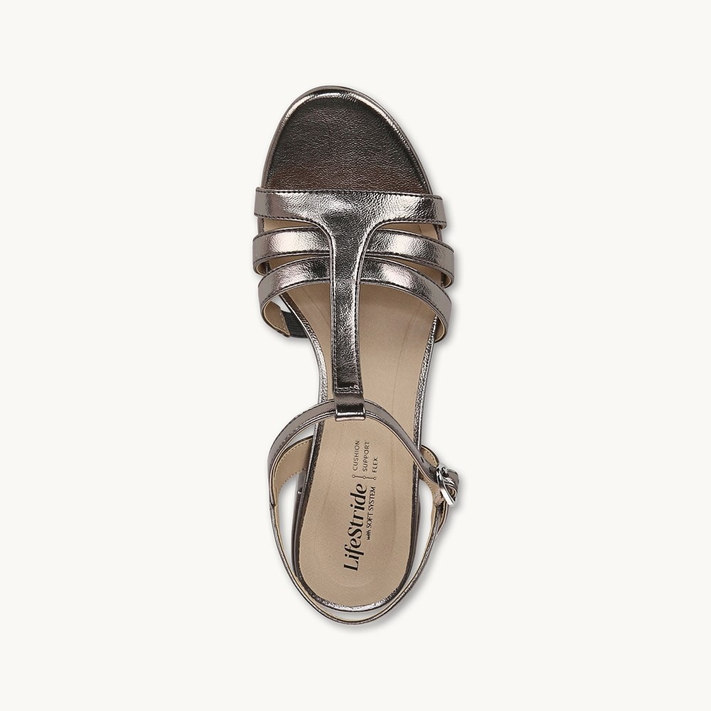 LifeStride Rio Dress Sandal - Pewter Grey Faux Leather