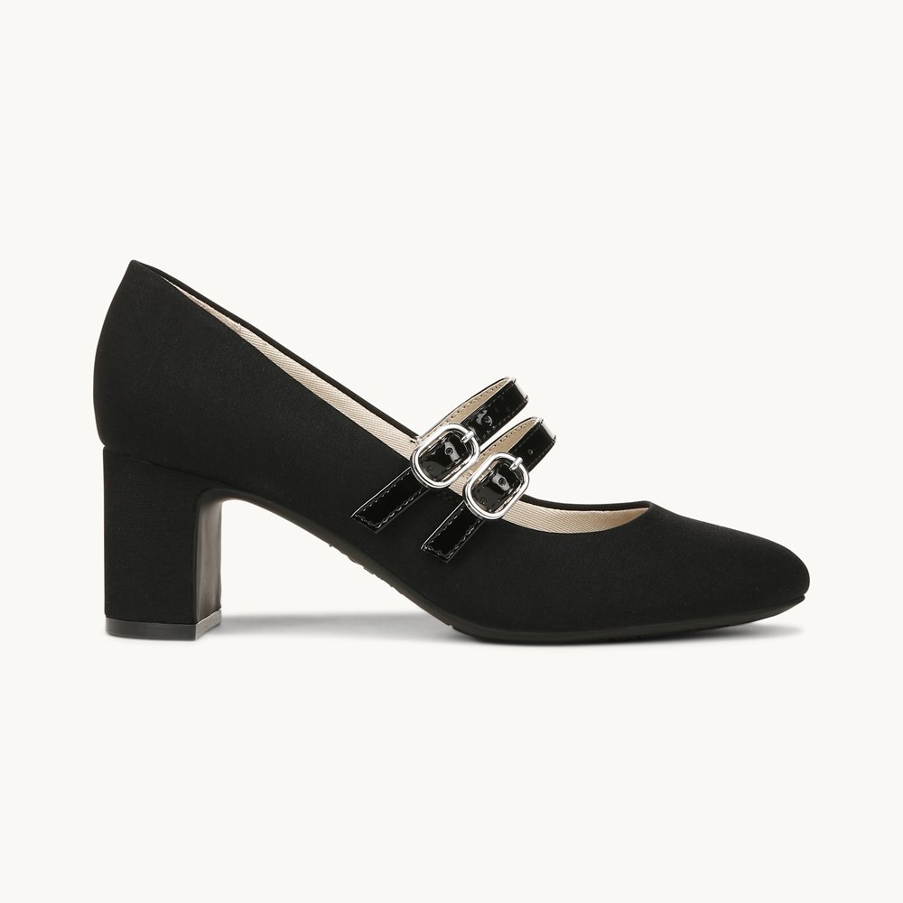 LifeStride True Block Heel Pump - Black Faux Leather