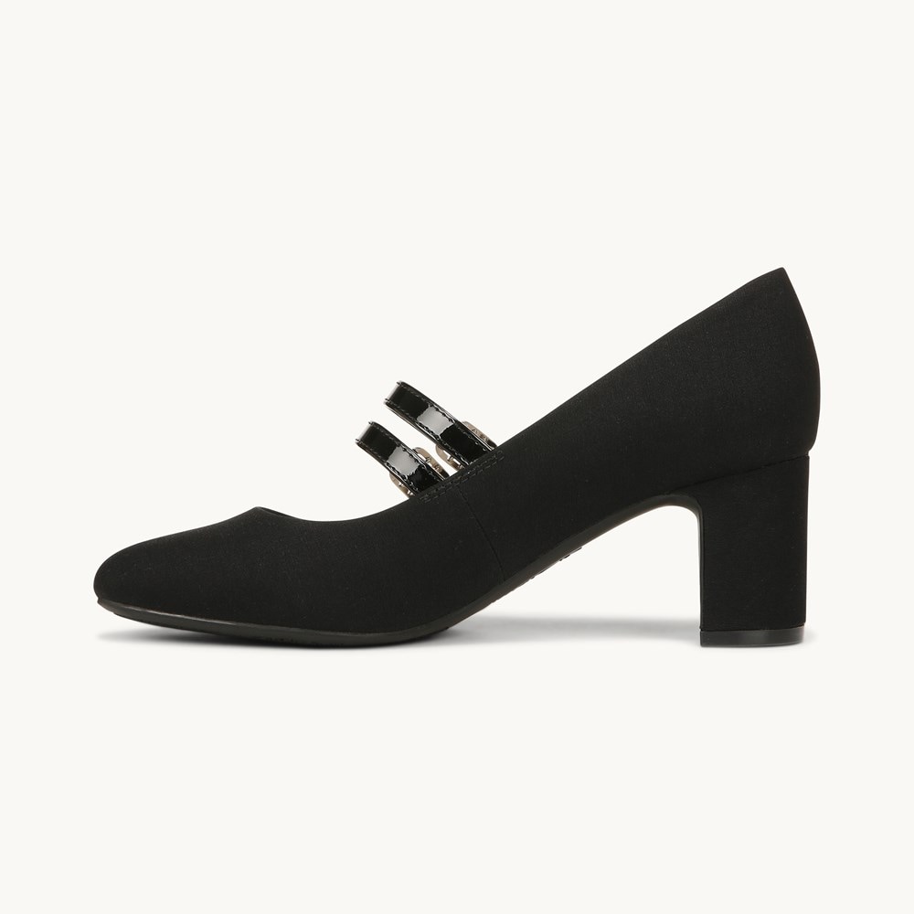 LifeStride True Block Heel Pump - Black Faux Leather