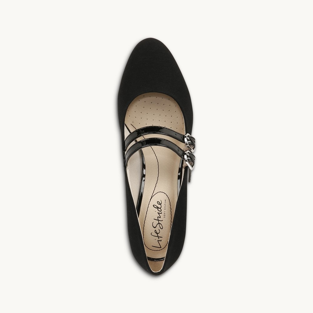 LifeStride True Block Heel Pump - Black Faux Leather