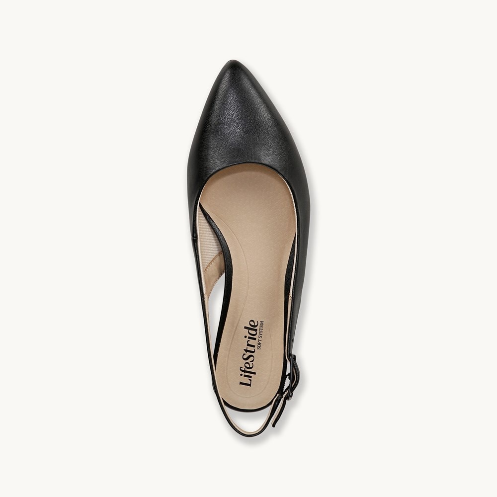 LifeStride Percy Slingback Flat - Black Faux Leather