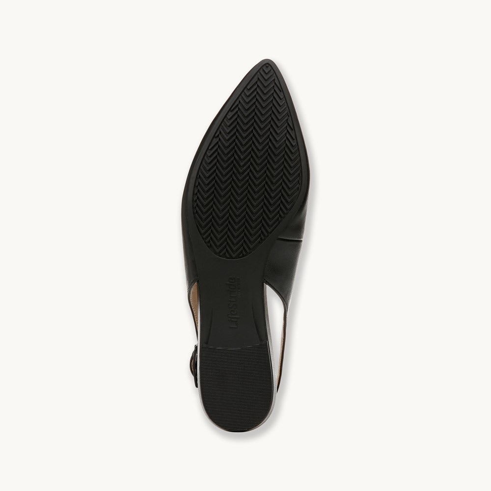 LifeStride Percy Slingback Flat - Black Faux Leather