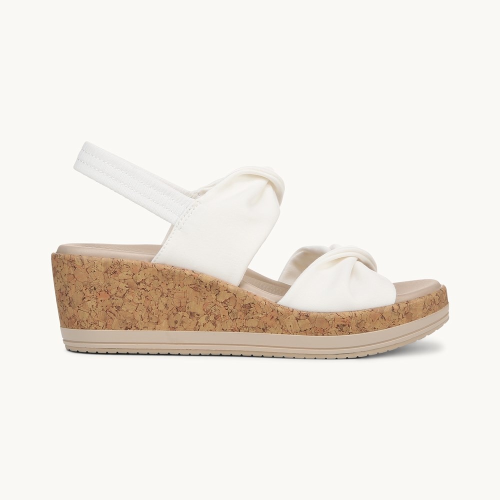 LifeStride Riley Slingback Wedge Sandal - Bright White Linen Fabric