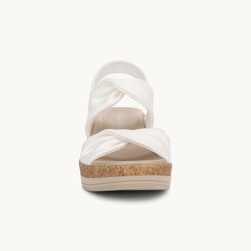 LifeStride Riley Slingback Wedge Sandal - Bright White Linen Fabric