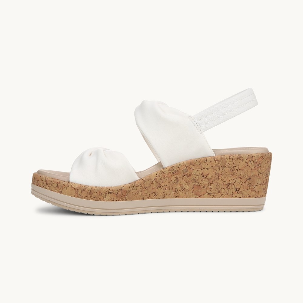 LifeStride Riley Slingback Wedge Sandal - Bright White Linen Fabric